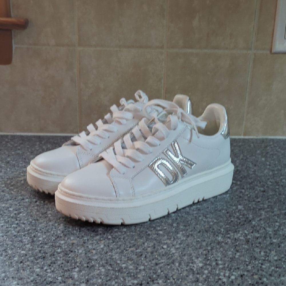 DKNY White Sneakers with Silver Accents